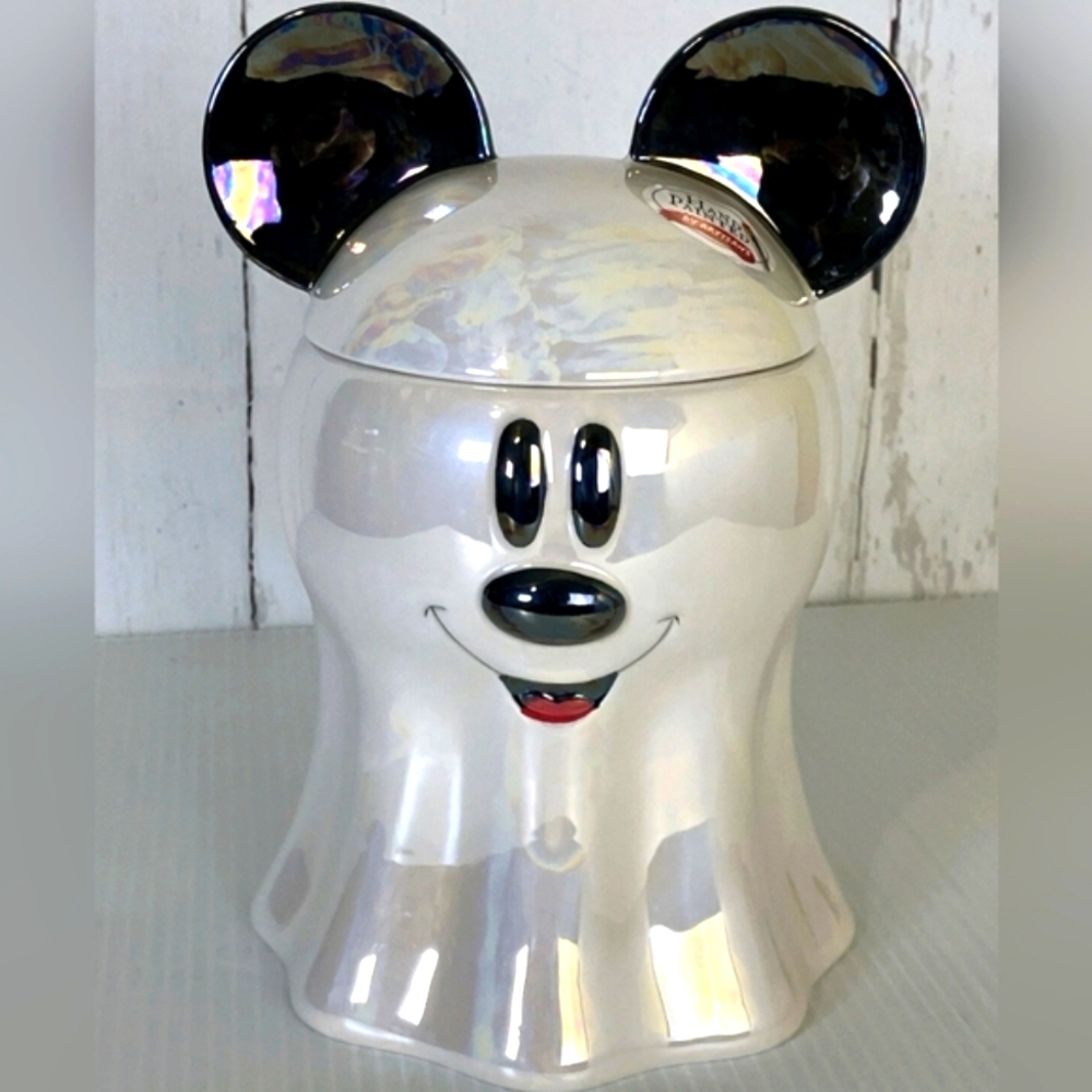 Disney Mickey Mouse Iridescent Halloween Ghost Cookie Jar Canister New 10"